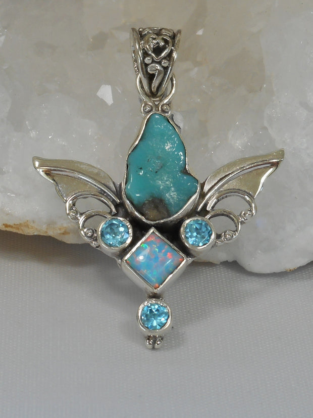 Artisan Turquoise Pendant 4 with Blue Topaz