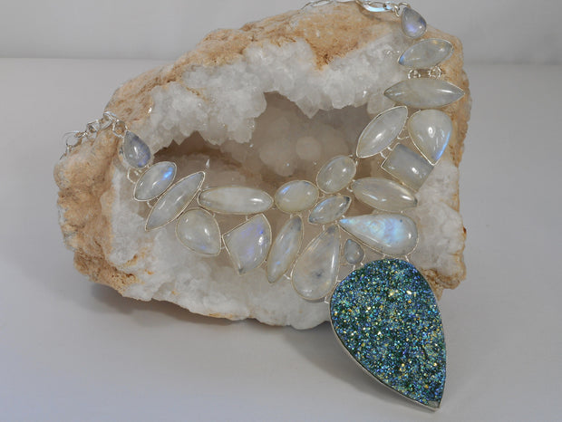 Moonstone and Titanium Druzy Gemstones Necklace 2