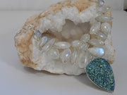 Moonstone and Titanium Druzy Gemstones Necklace 2