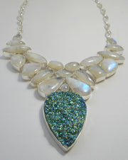 Moonstone and Titanium Druzy Gemstones Necklace 2