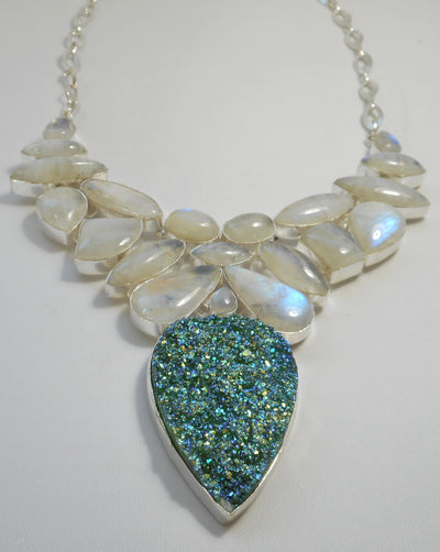 Moonstone and Titanium Druzy Gemstones Necklace 2