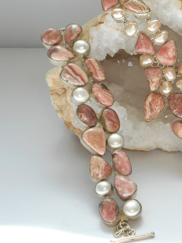 Rhodachrosite Bracelet 2 with Pearls