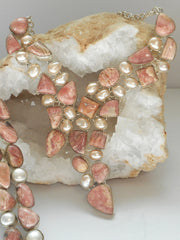 Rhodachrosite Assymetric Necklace with Pearls
