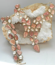 Rhodachrosite Assymetric Necklace with Pearls