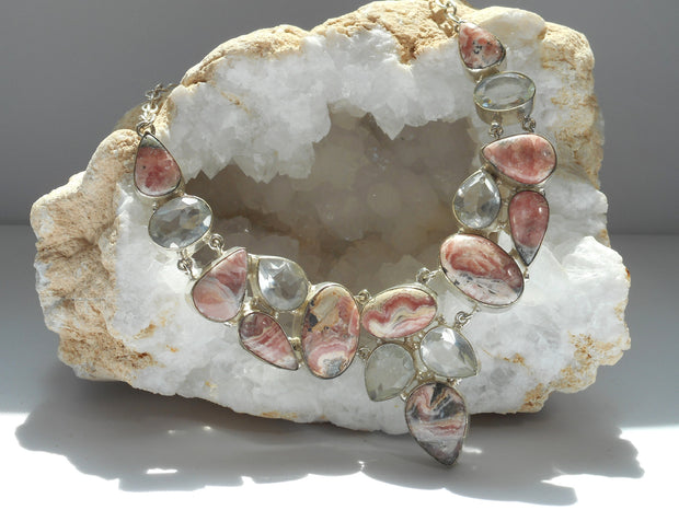 Rhodachrosite Necklace 1 with White Topaz