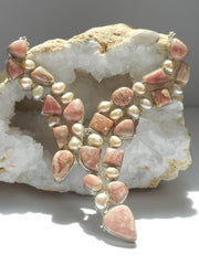 Rhodachrosite Assymetric Necklace with Pearls