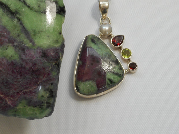 Ruby in Zoisite set with Garnets and Citrine Quartz Pendant 3