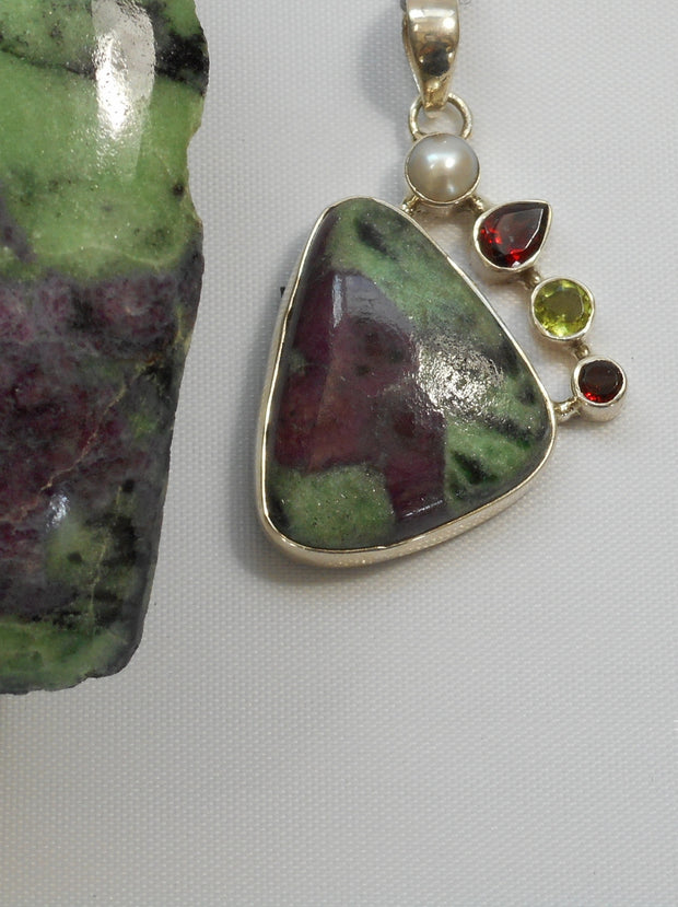 Ruby in Zoisite set with Garnets and Citrine Quartz Pendant 3