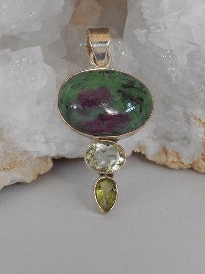 Ruby in Zoisite Pendant 10 with Amethyst Quartz and Citrine