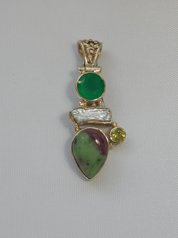 Ruby in Zoisite Pendant 11 with Emerald, Pearl and Peridot