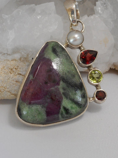 Ruby in Zoisite set with Garnets and Citrine Quartz Pendant 3