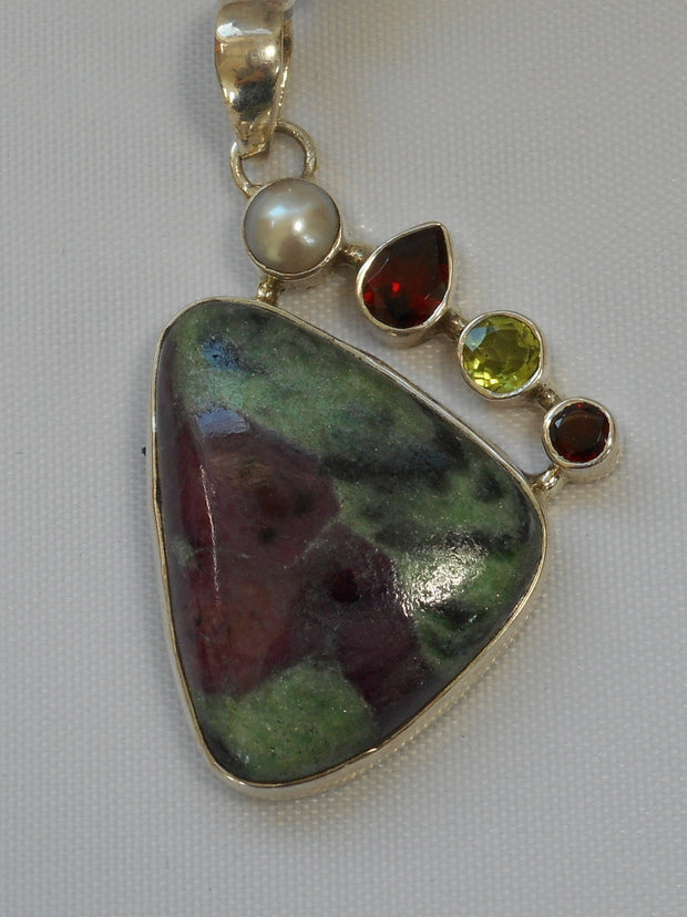 Ruby in Zoisite set with Garnets and Citrine Quartz Pendant 3