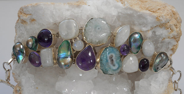 Moonstone Bracelet with Amethyst, Pearls, and Solar Quartz