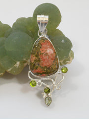 Unakite Pendant 7 with Peridot and Amethyst Quartz