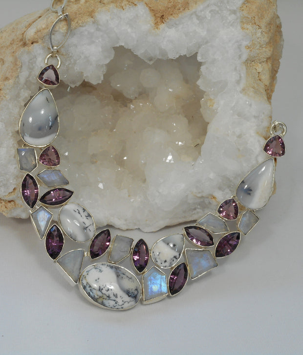 Dendritic Opal Necklace 2 with Amethyst and Moonstone Andrea Jaye Collection