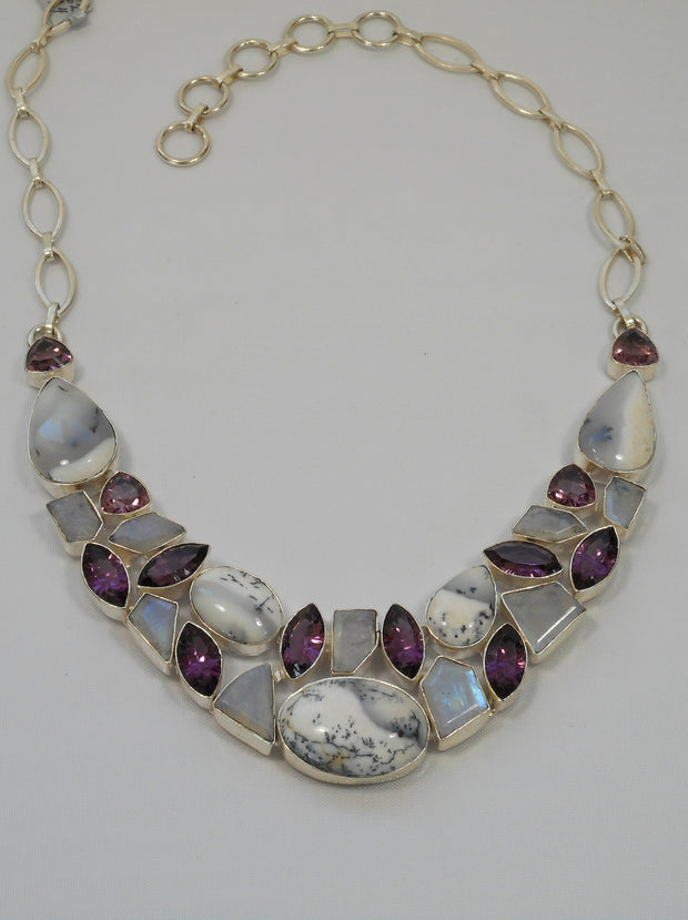 *Dendritic Opal Necklace 2 with Amethyst Quartz and Moonstone