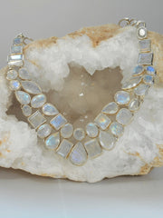 Moonstone Faceted Mosaic Necklace 1, Teardrop center stone