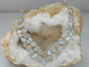 Moonstone Faceted Mosaic Necklace 1, Teardrop center stone