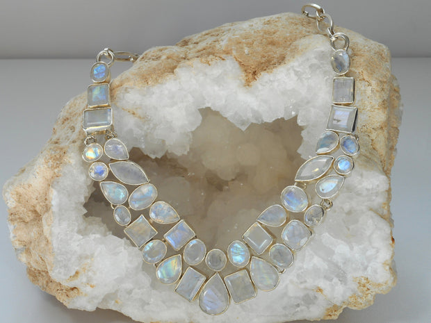 Moonstone Faceted Mosaic Necklace 1, Teardrop center stone