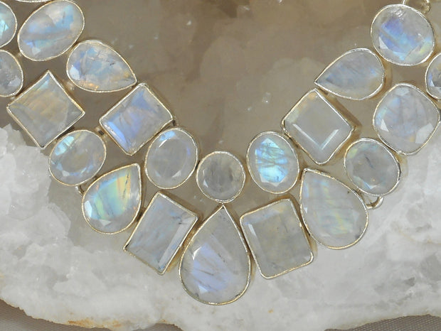 Moonstone Faceted Mosaic Necklace 1, Teardrop center stone