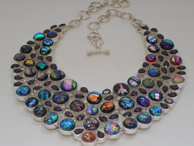 Dichroic Glass Necklace 3 with Amethyst Quartz