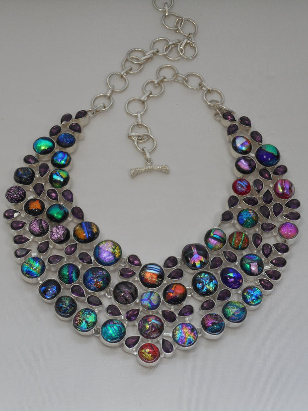 Dichroic Glass Necklace 3 with Amethyst Quartz