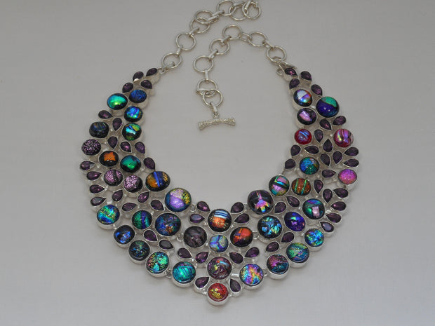 Dichroic Glass Necklace 3 with Amethyst Quartz