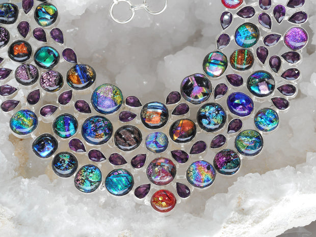 Dichroic Glass Necklace 3 with Amethyst Quartz