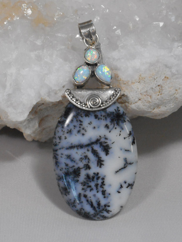 Dendritic Opal Pendant with Fire Opal 3