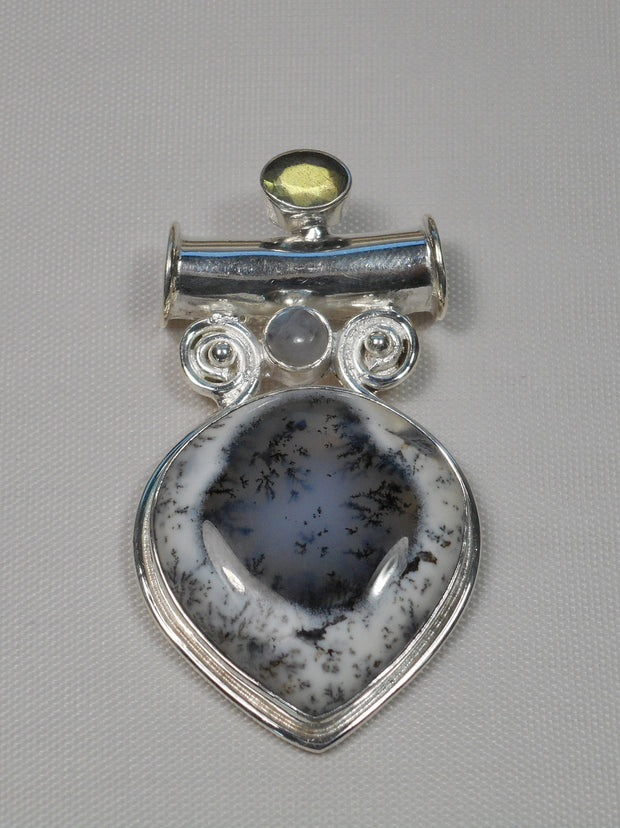 Dendritic Opal Pendant with Labradorite and Moonstone