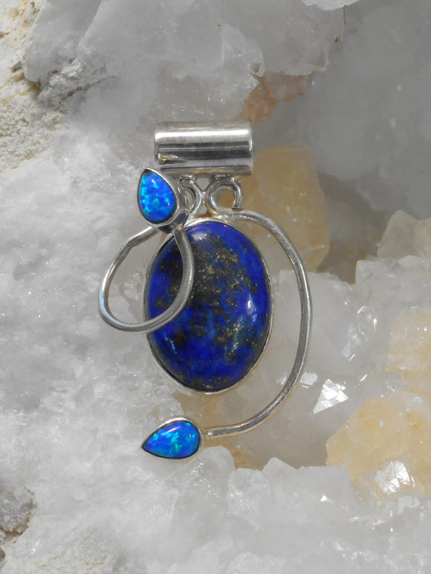 Lapis Pendant 3 with Fire Opals