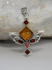 Angel Sterling and Amber Pendant 2 with Fire Opal and Garnets