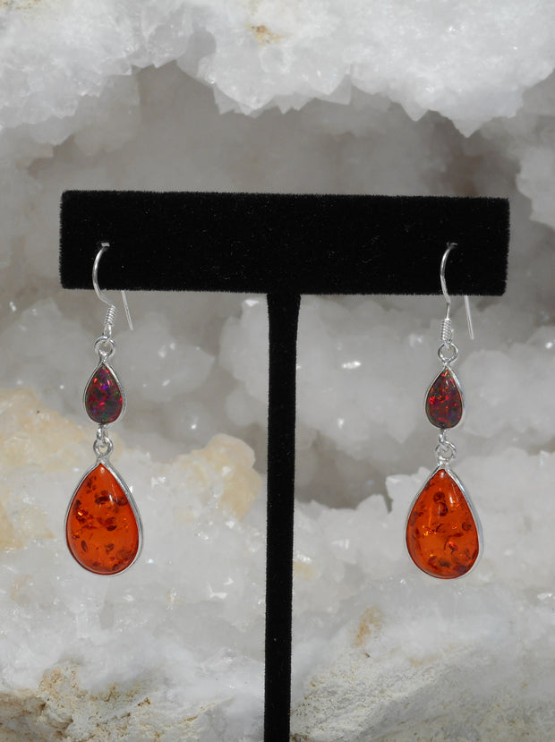Amber Earring Set 1 with Fire Opal