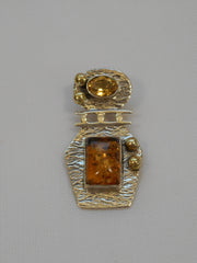 Artisan Amber and Sterling Pendant 1 with Citrine Quartz