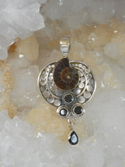 Ammonite and Fossil AJC Signature Sterling Pendant 1 with Onyx