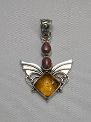 Angel Amber Pendant 3 with Fire Opals