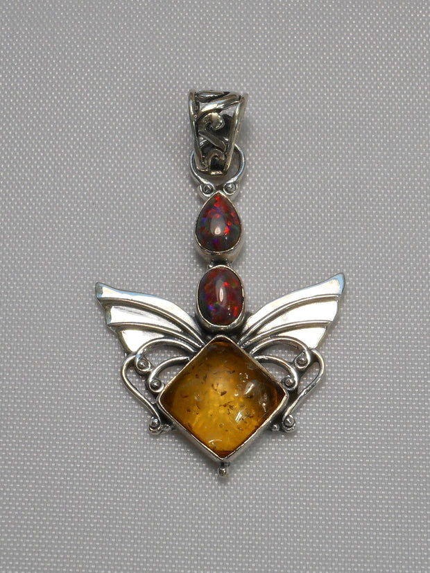 Angel Amber Pendant 3 with Fire Opals