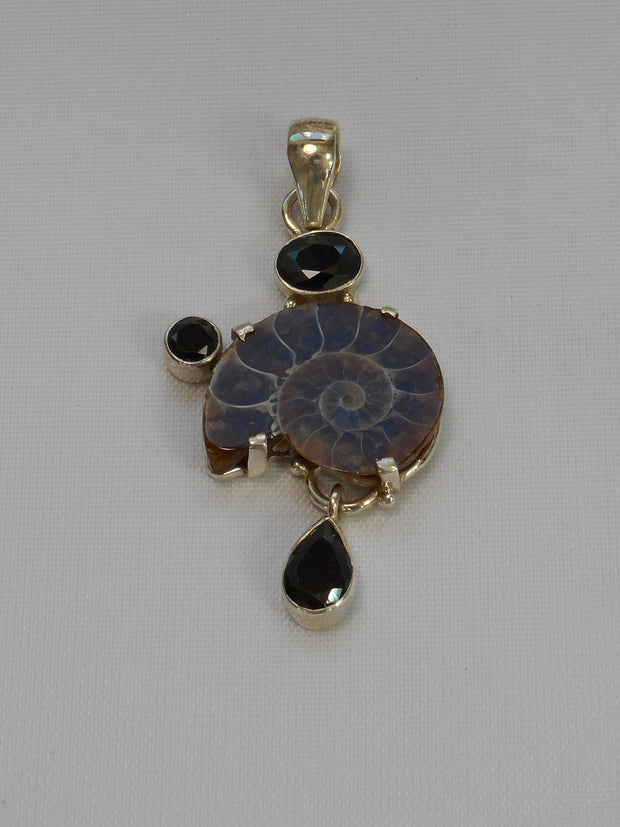 Ammonite Fossil Pendant 6 with Onyx