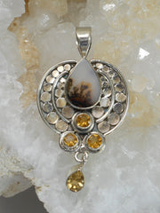 Artisan Dendritic Opal and Sterling Pendant with Citrine Quartz
