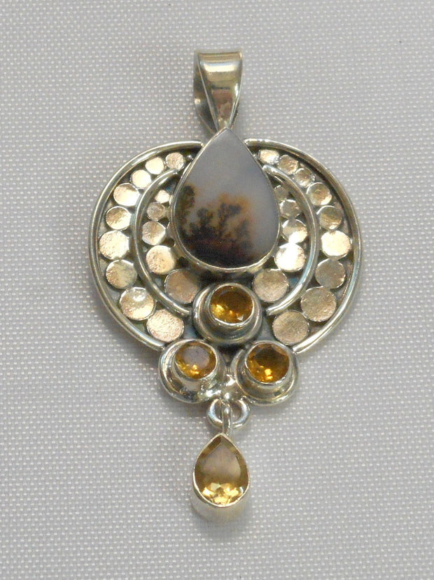 Artisan Dendritic Opal and Sterling Pendant with Citrine Quartz