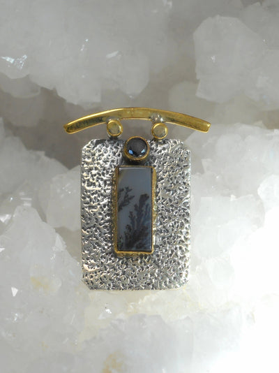 Dendritic Opal and Sterling Pendant 1 with Onyx