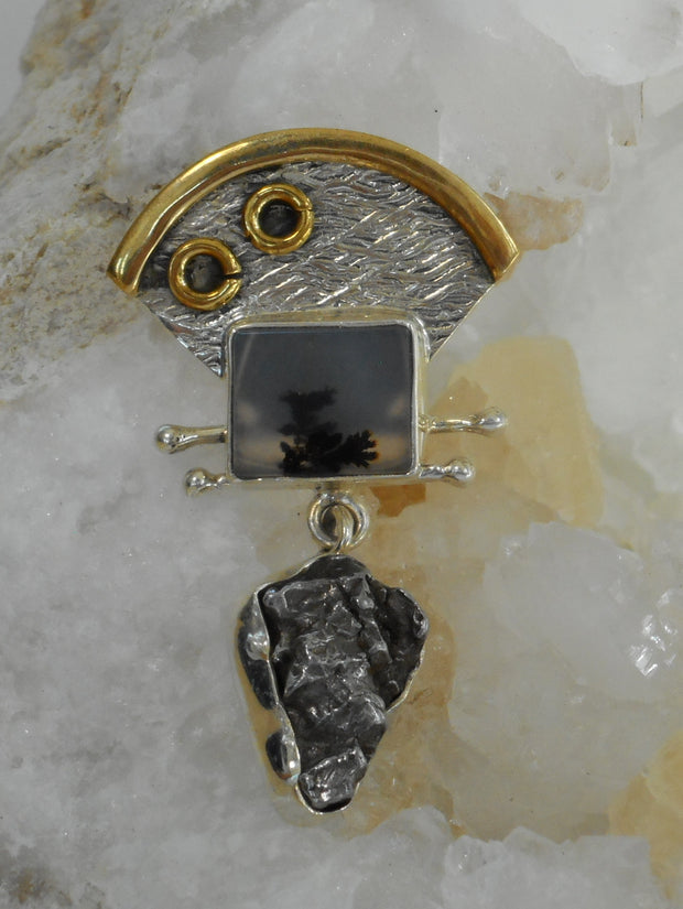 Artisan Meteorite and Sterling Pendant 1 with Dendritic Opal