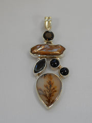 Dendritic Opal Pendant with Onyx Topaz and Pearl