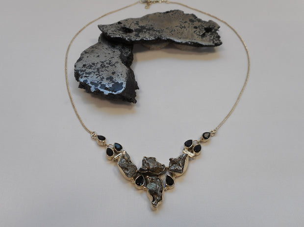 Sterling and Meteorite Necklace 3 with Onyx