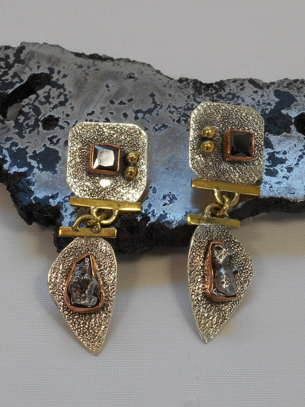 Sterling and Meteorite Earring Set 1 with Onyx