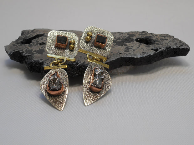 Sterling and Meteorite Earring Set 1 with Onyx