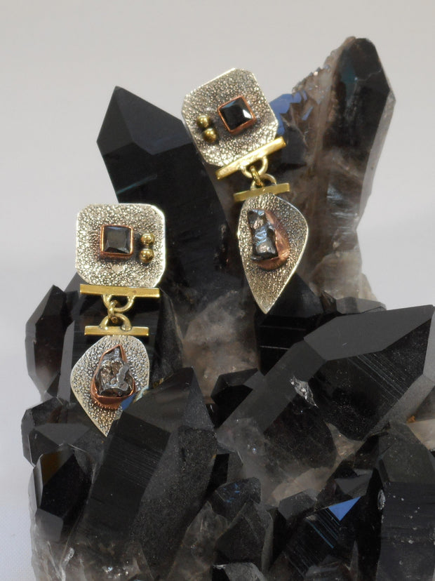 Sterling and Meteorite Earring Set 1 with Onyx