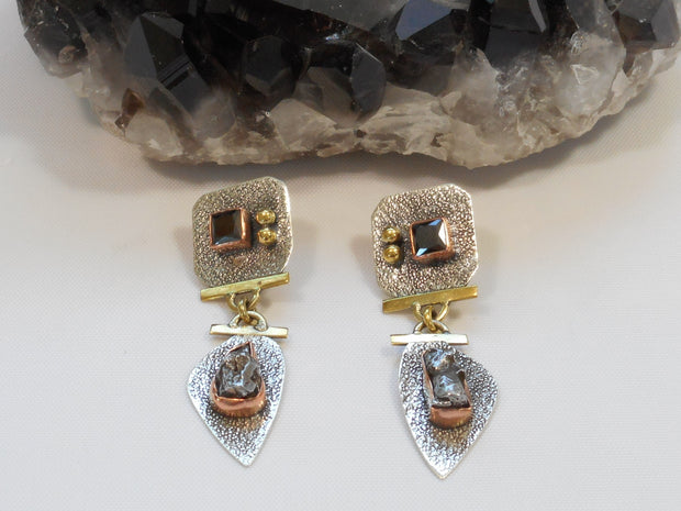 Sterling and Meteorite Earring Set 1 with Onyx