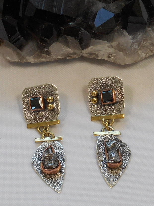 Sterling and Meteorite Earring Set 1 with Onyx