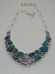 Chrysocolla Gemstones Necklace 1 with Amethyst Quartz Crystals